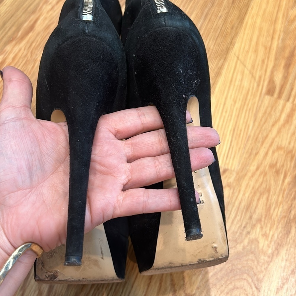 Charlotte Olympia Zena Black And Gold Suede Stiletto  Bootie Size 37 women’s - Picture 9 of 14